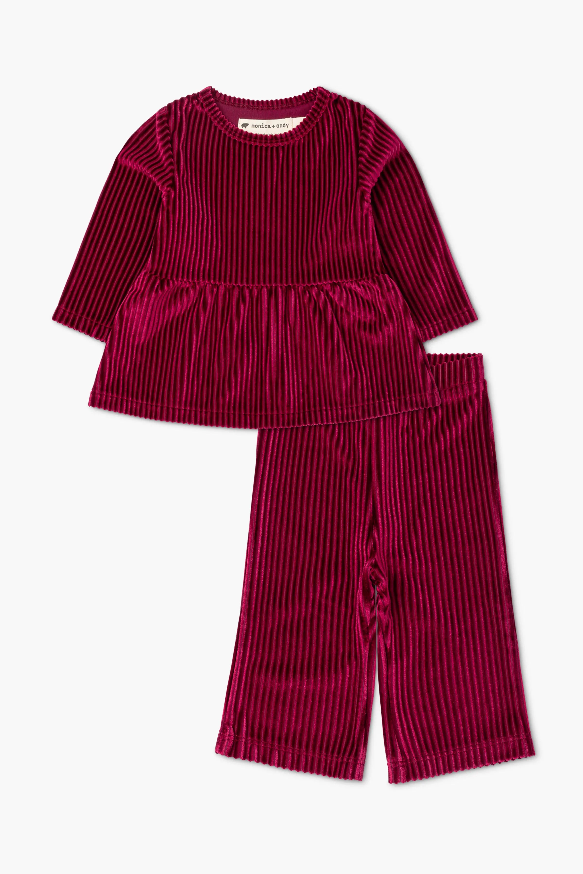 Vintage-inspired dress sets SALE - Ribbed Velour Flare Two-Piece Set_Maroon