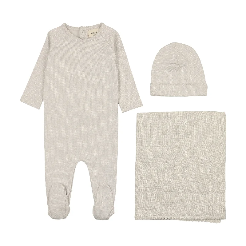 Chic dressy sets Mema Knits Cloud / Winter White Print Raglan Polka Dotted Three Piece Set