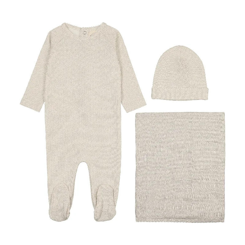 Versatile clothing sets Mema Knits Winter White / Grey Print Raglan Polka Dotted Three Piece Set