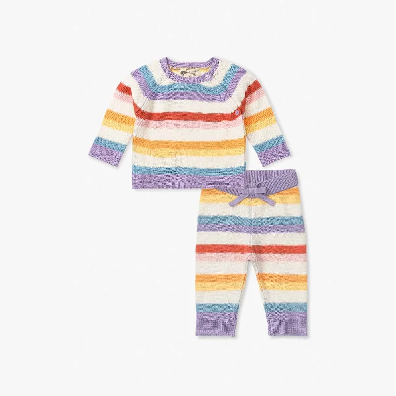 Premium dress sets Little Darling Knit Top + Bottom_Pastel Stripes