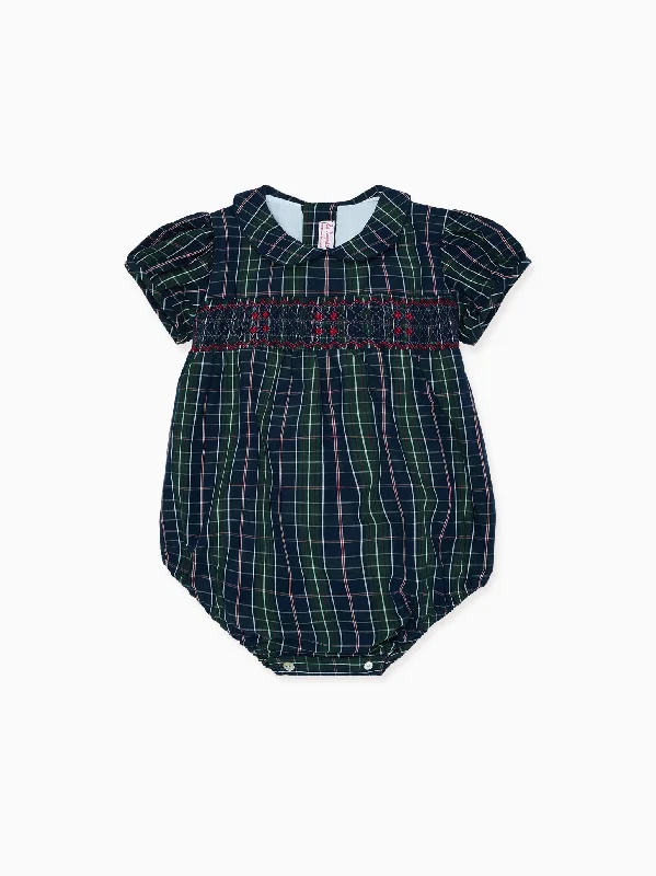 Cool weather dress sets Navy Tartan Dolores Baby Girl Hand-Smocked Romper