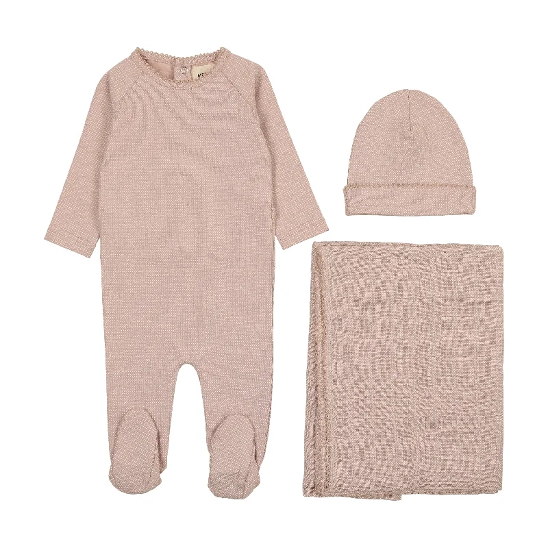 Colorful casual sets Mema Knits Dusty Pink / Winter White Print Raglan Polka Dotted Three Piece Set