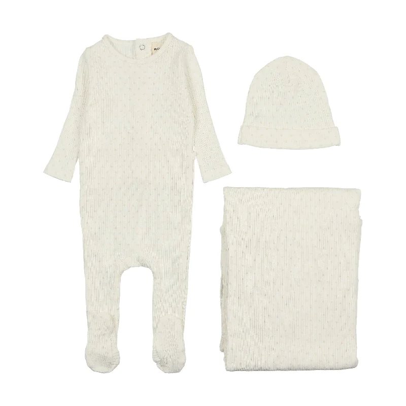 Simple yet elegant sets Mema Knits Winter White / Pink Hearts Wide Ribbed Heart Textured Three Piece Set