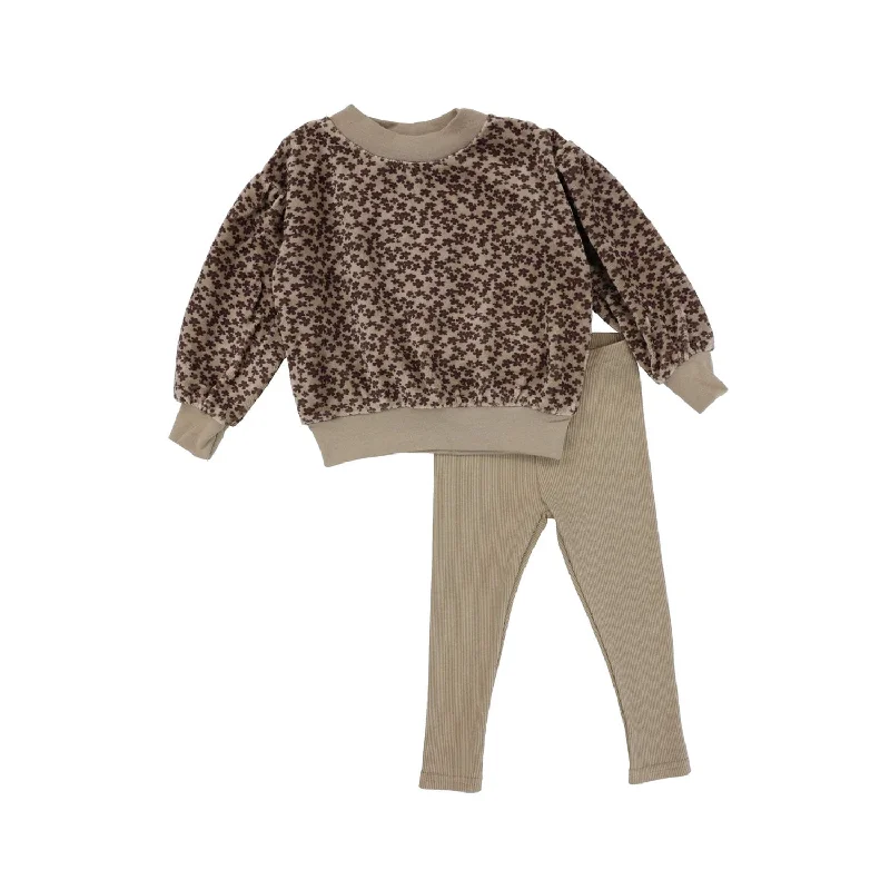 Casual dressy sets Analogie By Lil Legs Velour Girls Set Taupe Floral