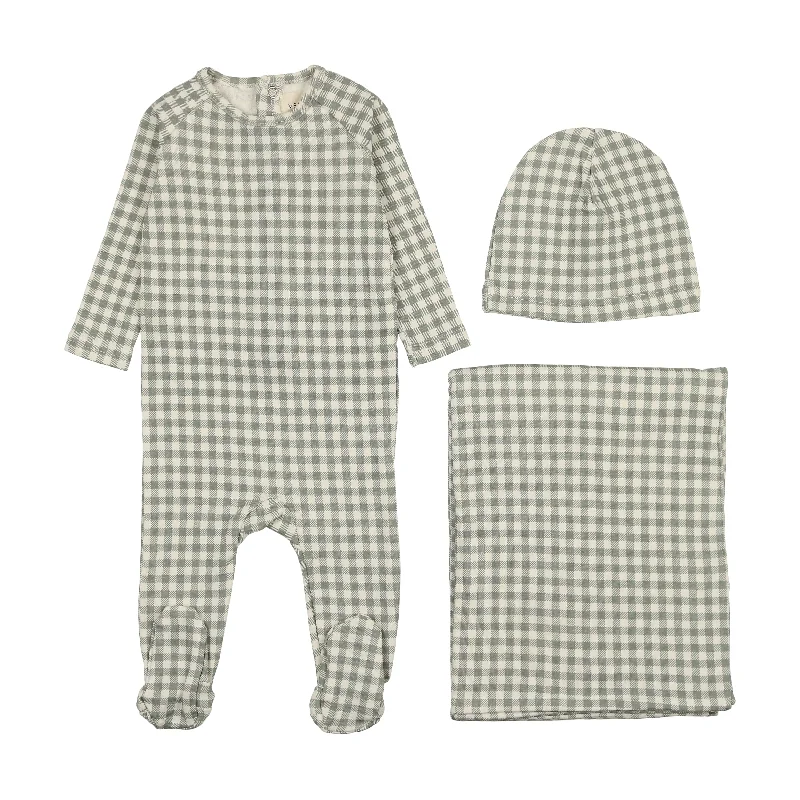 Luxury casual sets Mema Knits Sea Blue Gingham Three Piece Set