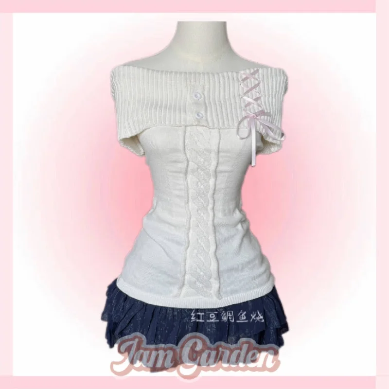 Spring outfit sets Showa one-shoulder sweater