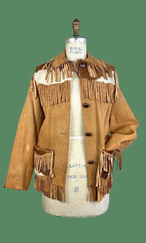 insulated winter jackets outerwearDESERT SUEDES 40s Suede Fringe Jacket w/ Cowhide Yoke • Small