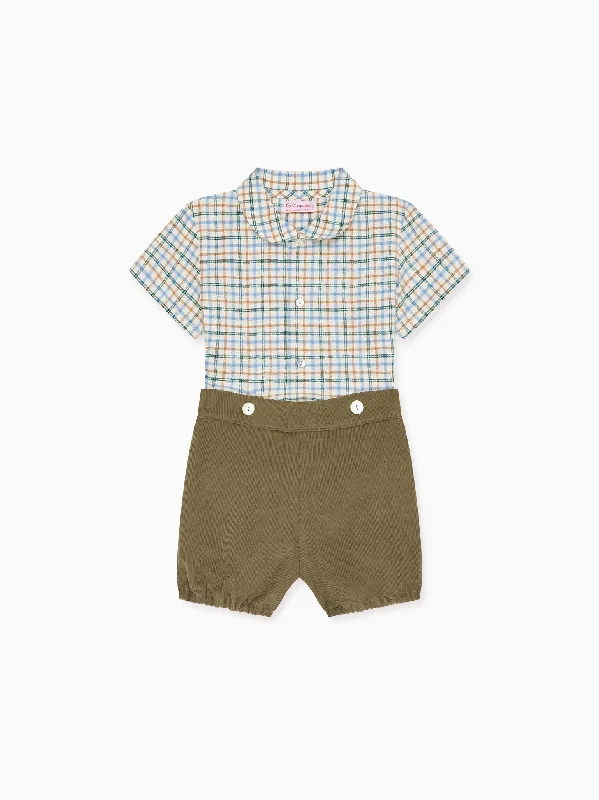 Cozy fall matching sets Camel Check Sando Baby Boy Set