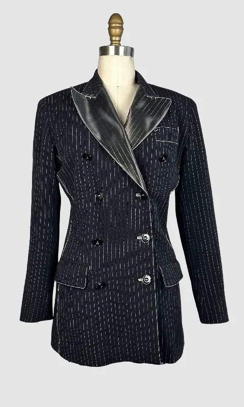 women’s fashion coats outerwearJEAN PAUL GAULTIER Femme 90s Black Pinstripe Blazer • Small