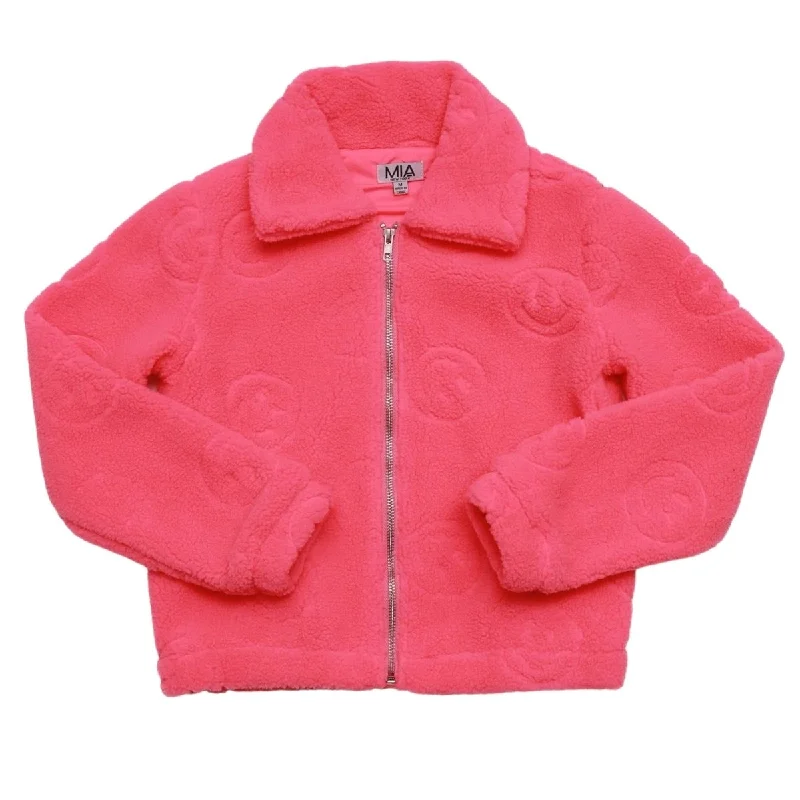 outerwear for chilly weatherSMILEY NEON SHERPA JACKET