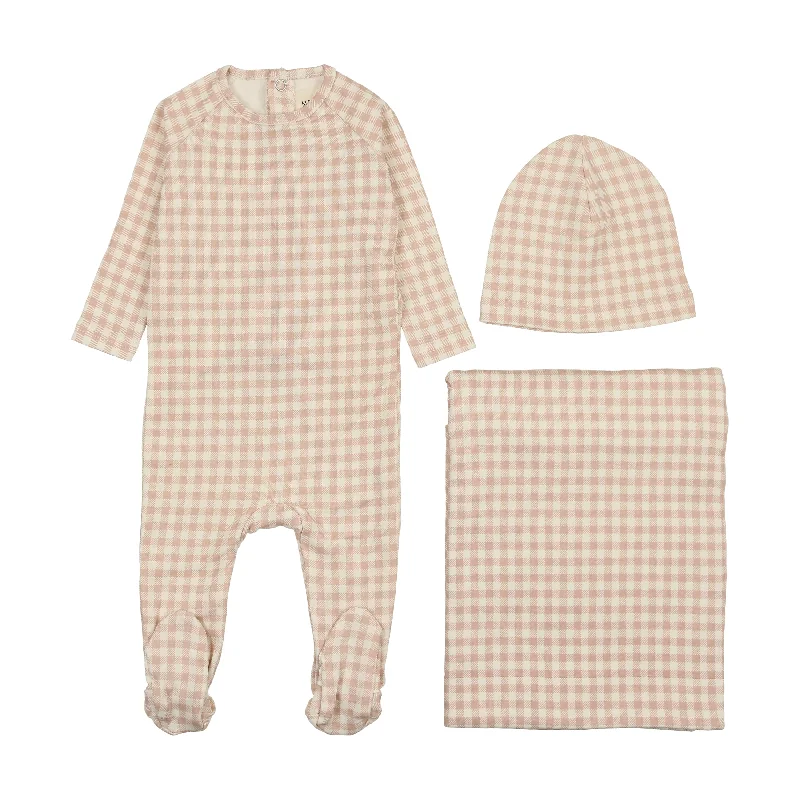 Preppy matching sets Mema Knits Pale Pink Gingham Three Piece Set