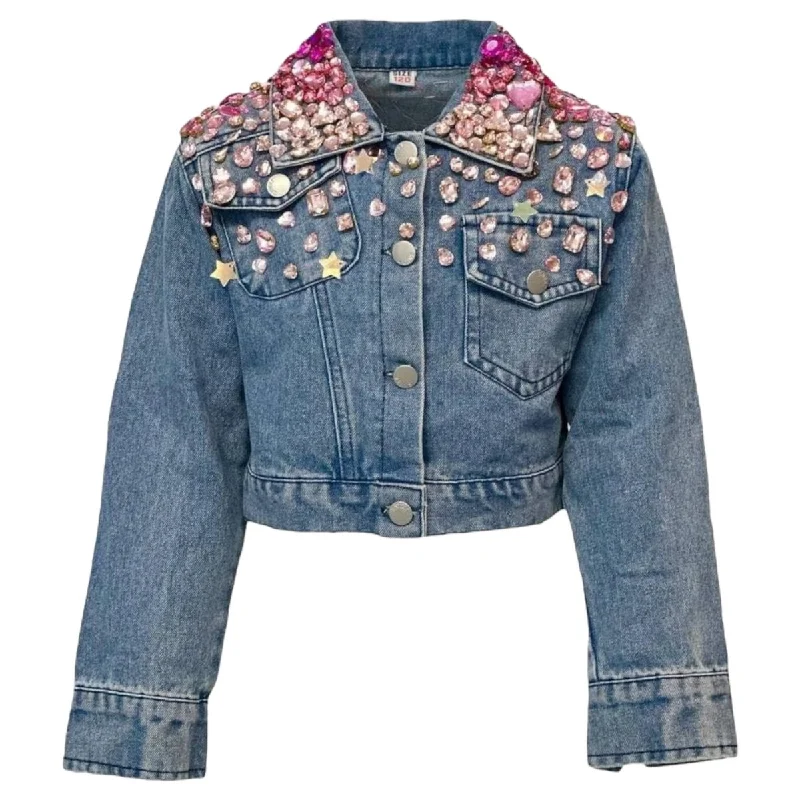 women’s versatile outerwearSPARKLE QUEEN OMBRÉ GEM DENIM JACKET