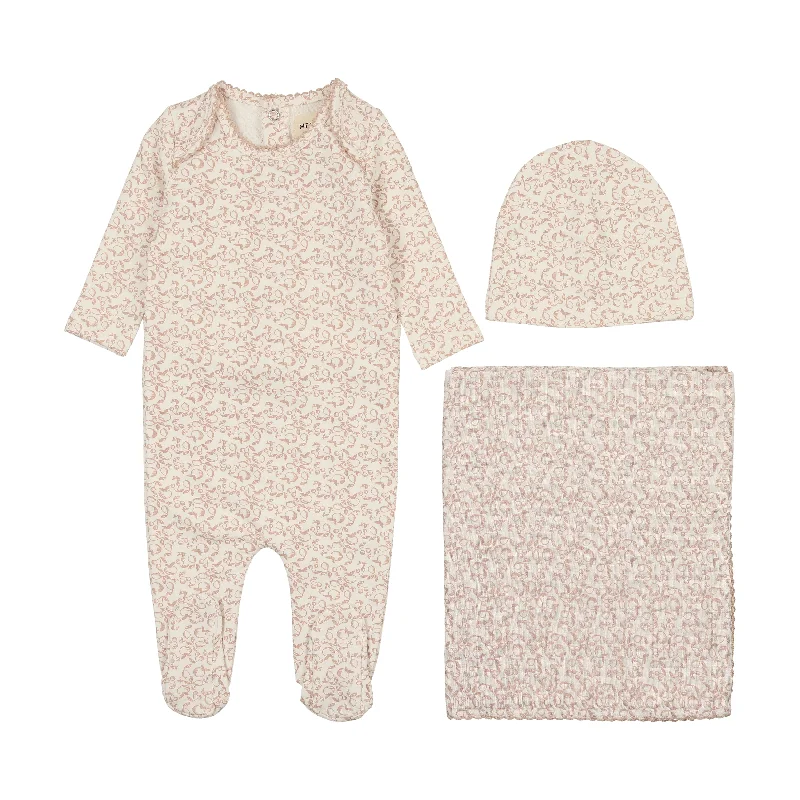 Comfortable two-piece sets Mema Knits Winter White / Pale Pink Print Fruit Print Three Piece Set