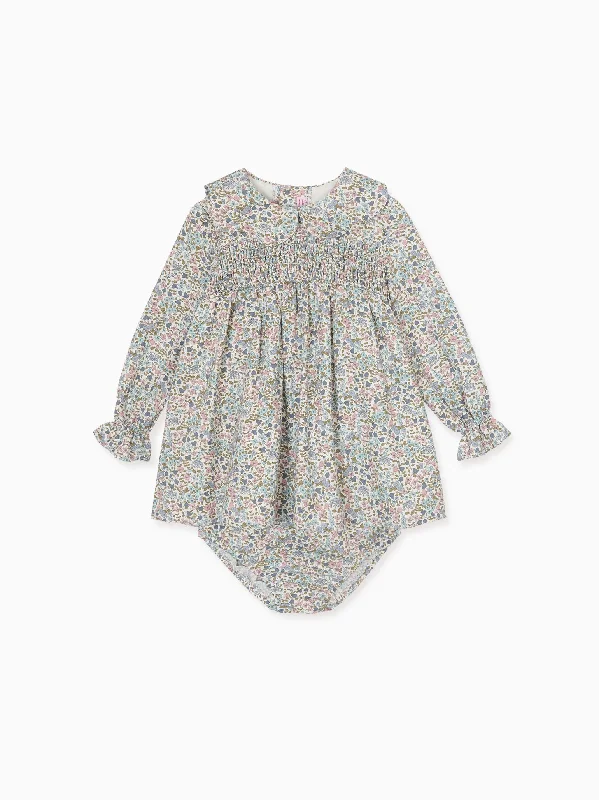 Soft winter sets Ivory Floral Sabrina Baby Girl Smocked Set