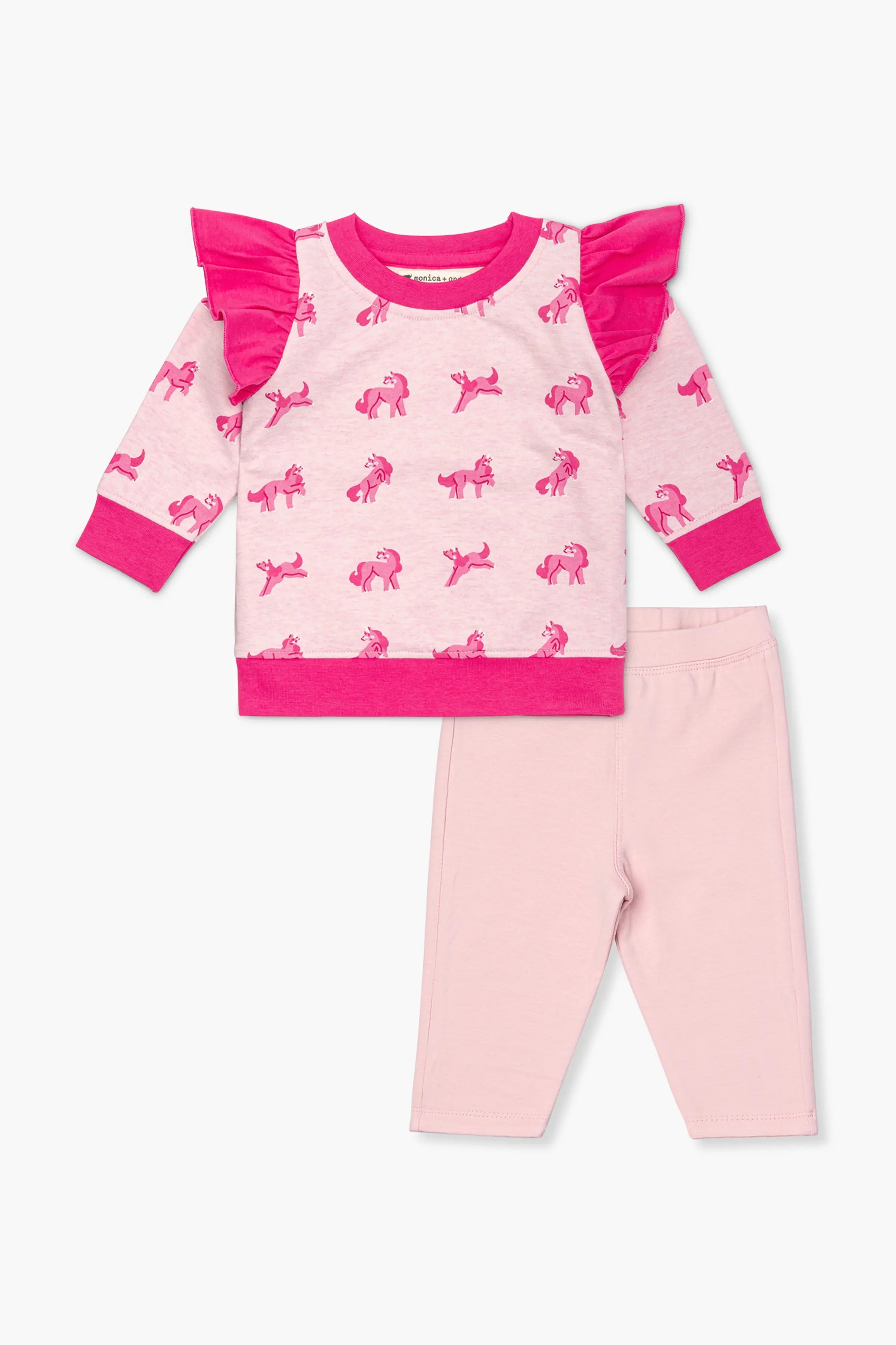 Laid-back stylish sets SALE - Ruffle Sweatshirt Leggings Bundle_Pink Unicorns