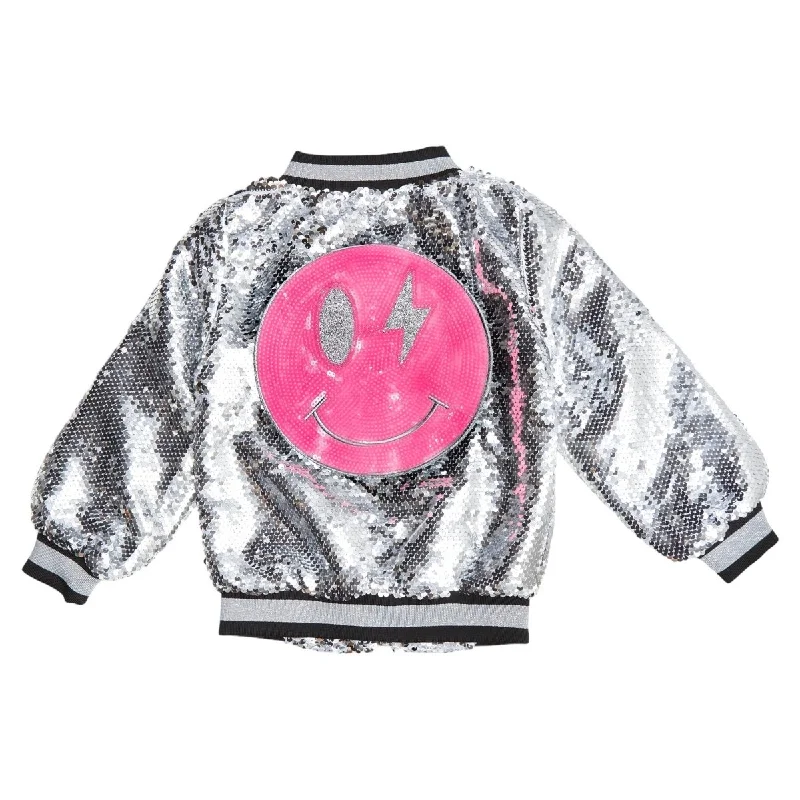 sleek winter outerwearSMILEY EMOJI SEQUIN JACKET