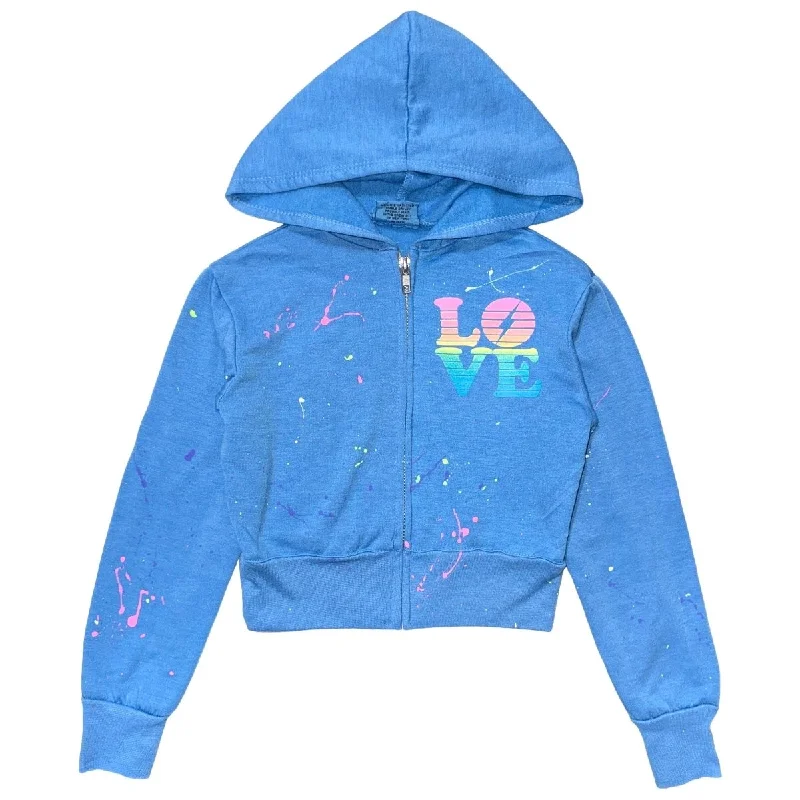 trendy women’s outerwear jacketsNEON LOVE PAINT SPLATTER ZIP UP HOODIE