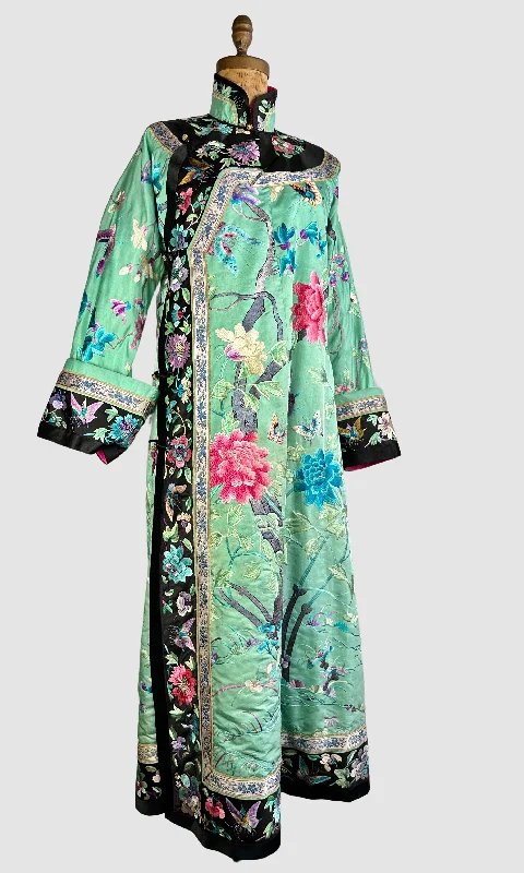 women’s leather outerwearFINE CHINA Antique Embroidered Chinese Robe Coat • Medium