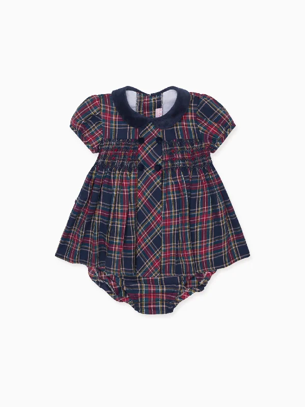 Warm loungewear sets Navy Tartan Arcadia Baby Girl Hand-Smocked Set