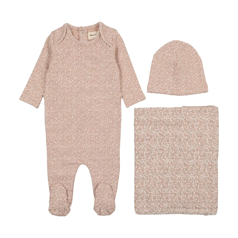 Elegant modern sets Mema Knits Dusty Pink / White Fruit Print Three Piece Set