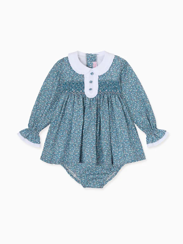 Casual long-sleeve sets Navy Floral Eugenia Baby Girl Hand-Smocked Set