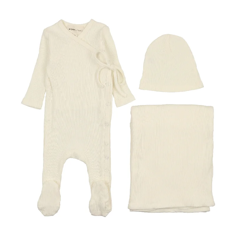 Ultra-comfortable sets Mema Knits Cream Side Snap Three Piece Set