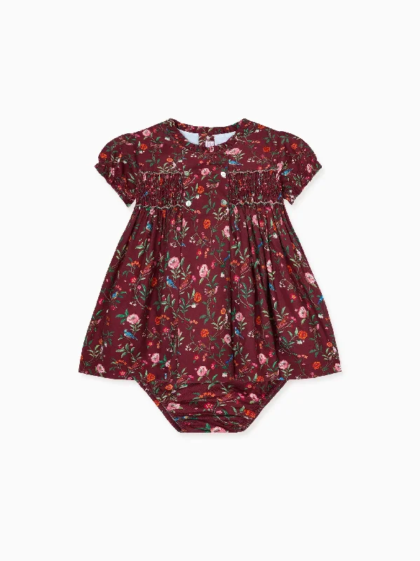 Fall dress sets Burgundy Floral Carla Baby Girl Hand-Smocked Set