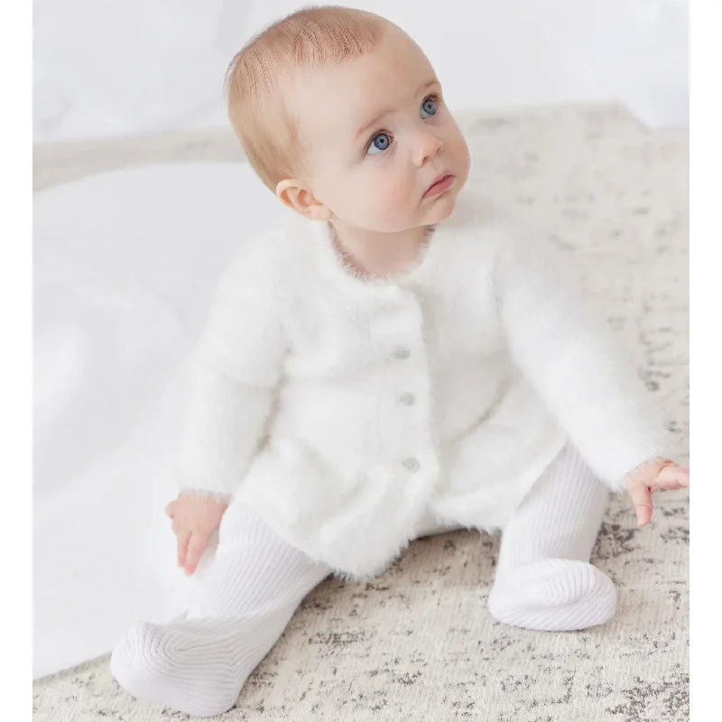 Casual luxury sets Kipp Baby White Mink Ruffle Cardigan & Hat Set