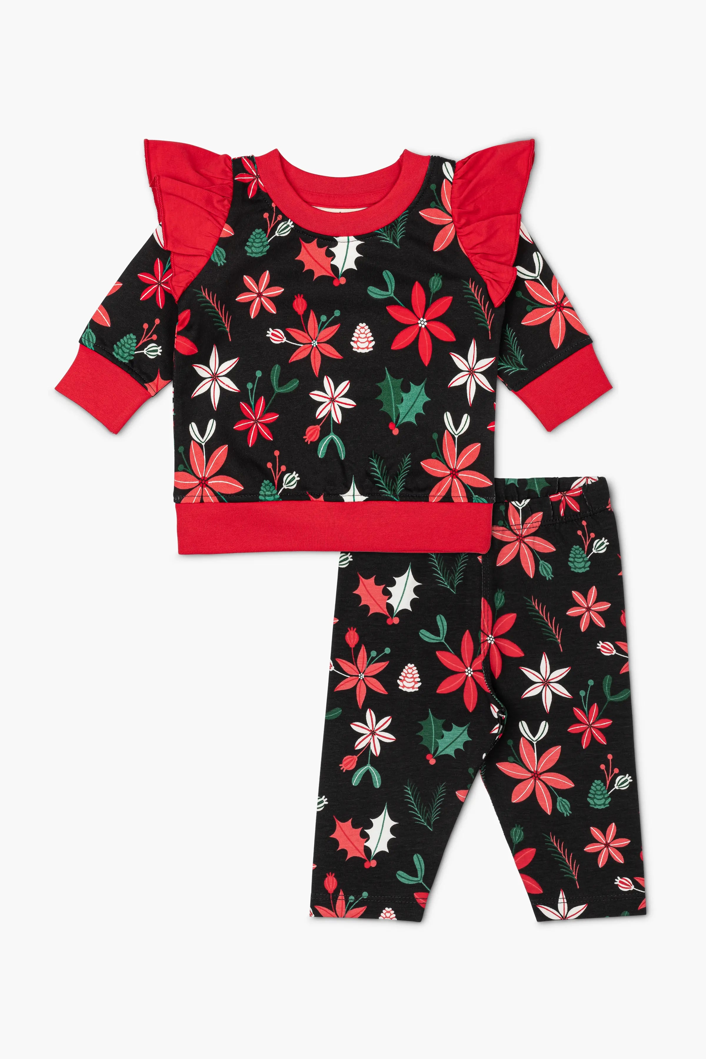 Effortless fashion dress sets Ruffle Sweatshirt Leggings Bundle_Holiday Florals