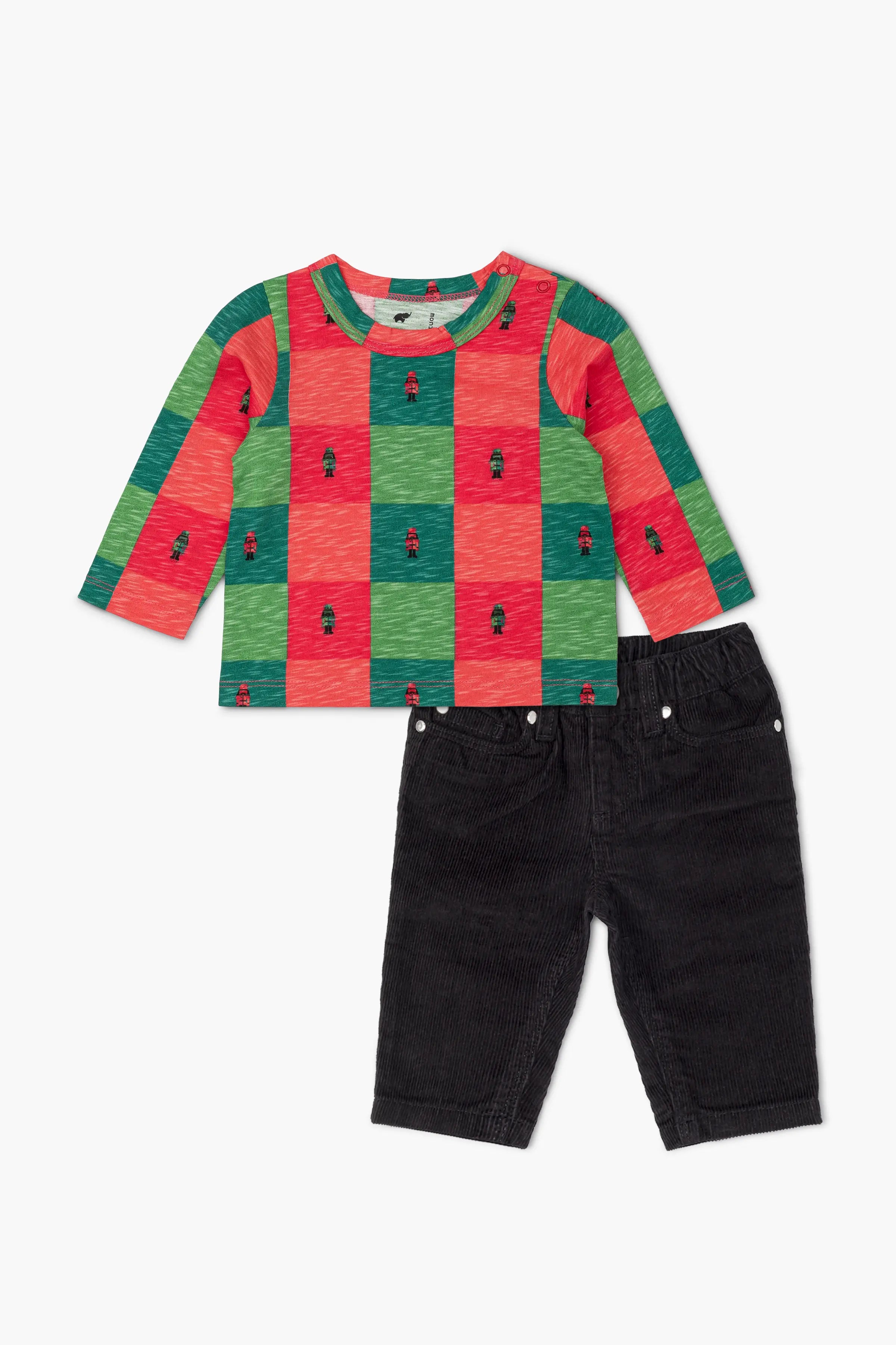 Relaxing casual matching sets Printed Tee Corduroy Pant Bundle_Nutcracker Checkerboard