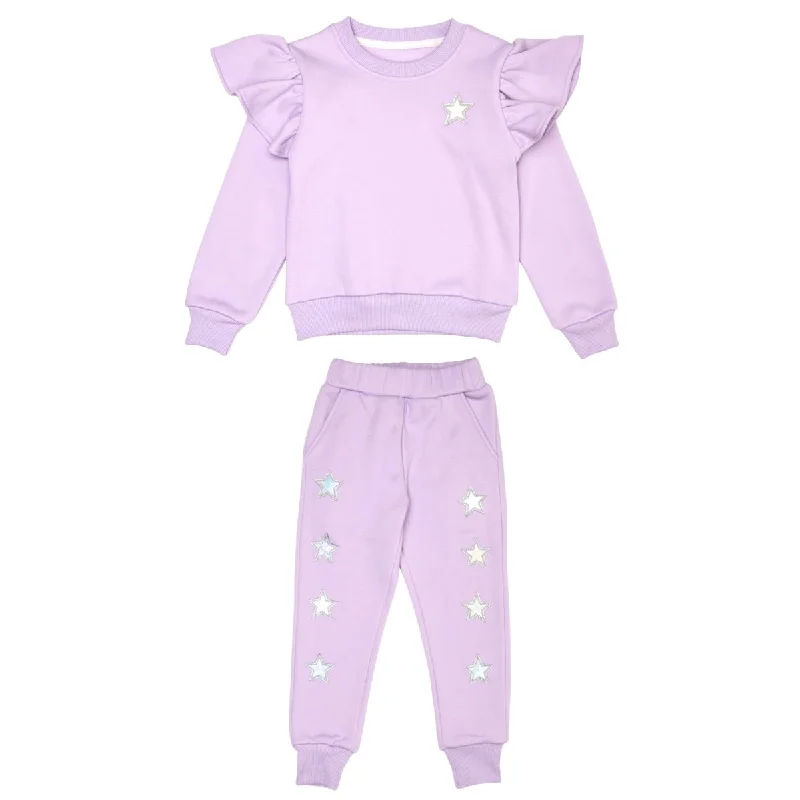 women’s fleece outerwear jacketsSTELLAR STARS RUFFLE SWEATSHIRT AND SWEATPANTS SET