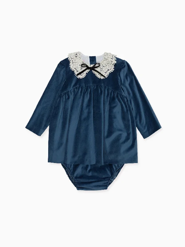 Cozy fashion sets Blue Antonella Velvet Baby Girl Set