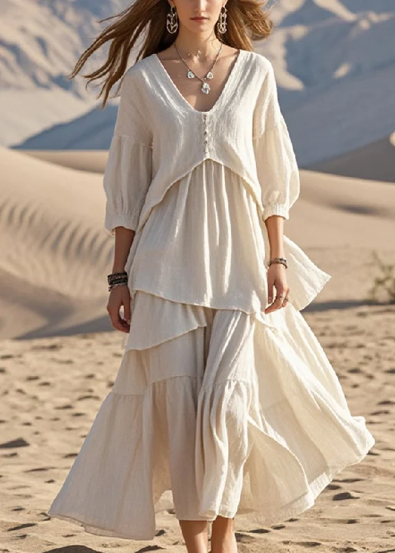 adorable spring dresses & jumpsuits Style White Asymmetrical Cotton Maxi Dresses Bracelet Sleeve