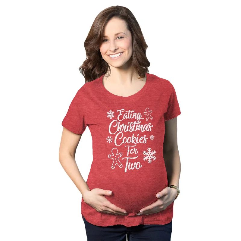 trendy cotton T-Shirts women Eating Christmas Cookies For Two Maternity T Shirt