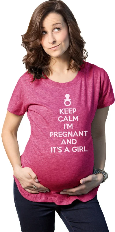 comfortable cotton blend T-Shirts Keep Calm I'm Pregnant And It's A Girl Maternity T Shirt