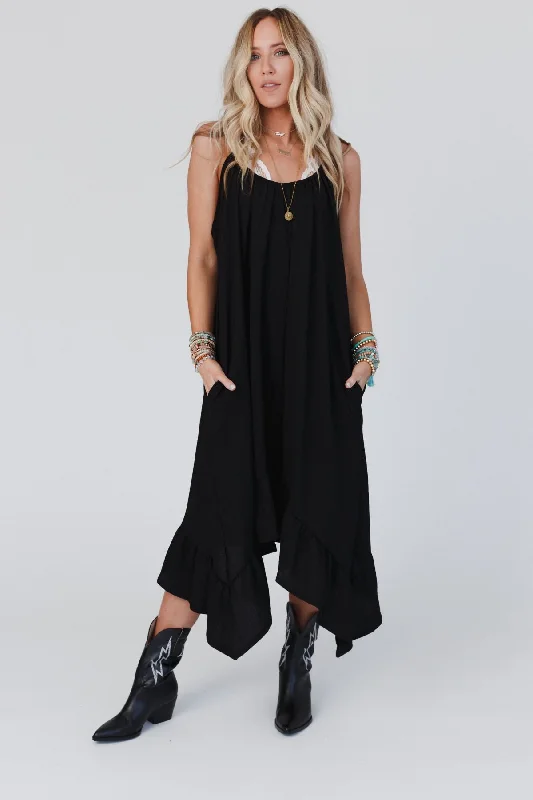 classic midi dresses & jumpsuits The Nest Ellie Ruffle Midi Dress - Black