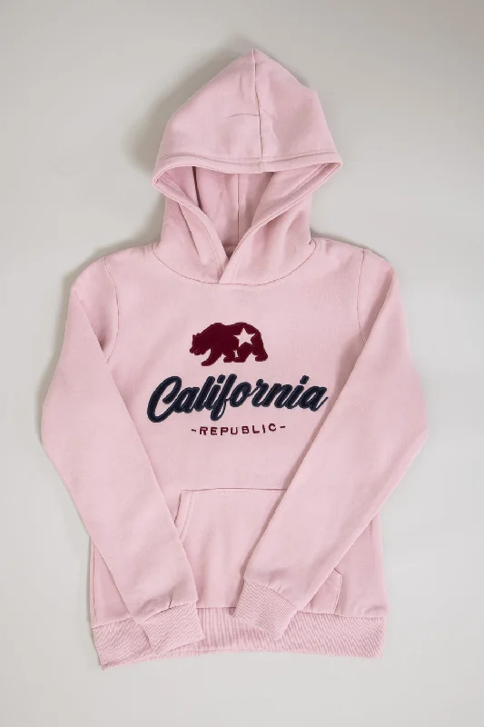 Silk Women's Top 1897 Active Youth California Embroidered Hoodie for Girls in Pink | KJ630-PINK