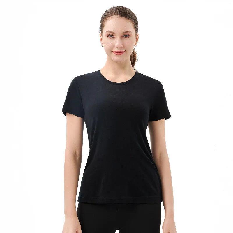 cute graphic print T-Shirts women Women's Merino 150g Wool&Tencel Short Sleeve T-Shirt Black