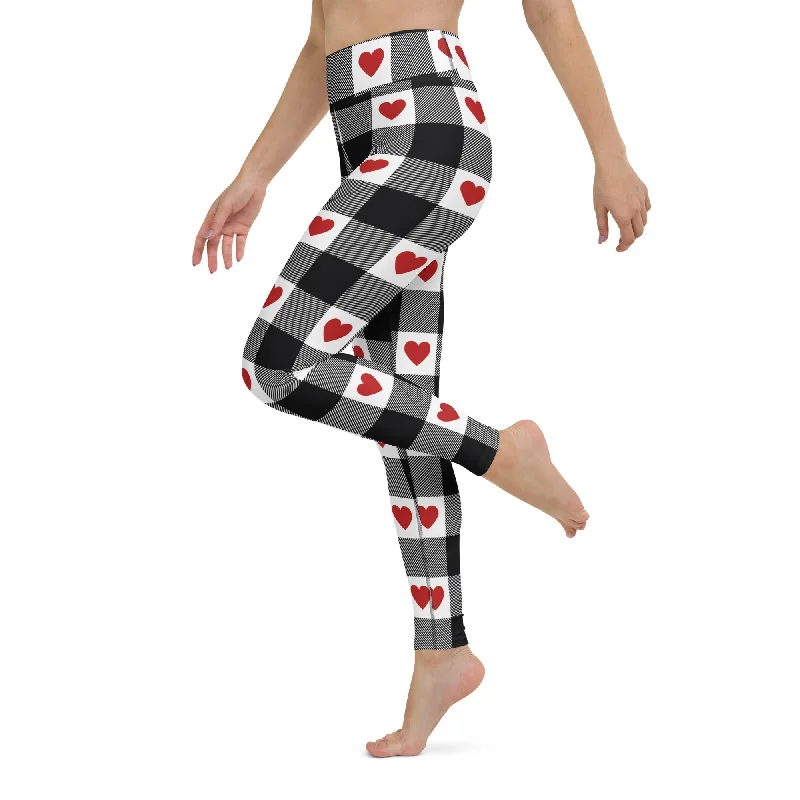 workout leggings with tummy control Heartfelt Plaid Yoga Leggings