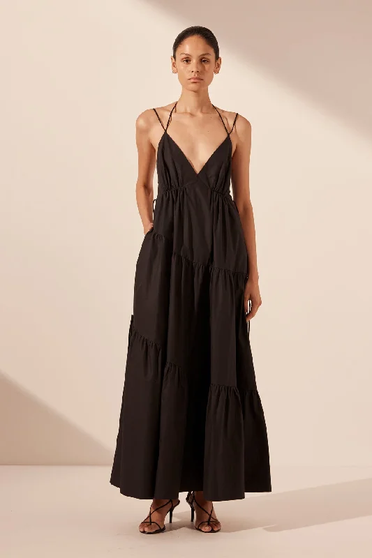 satin jumpsuit dresses & dresses MAIORI TIERED MAXI DRESS - BLACK