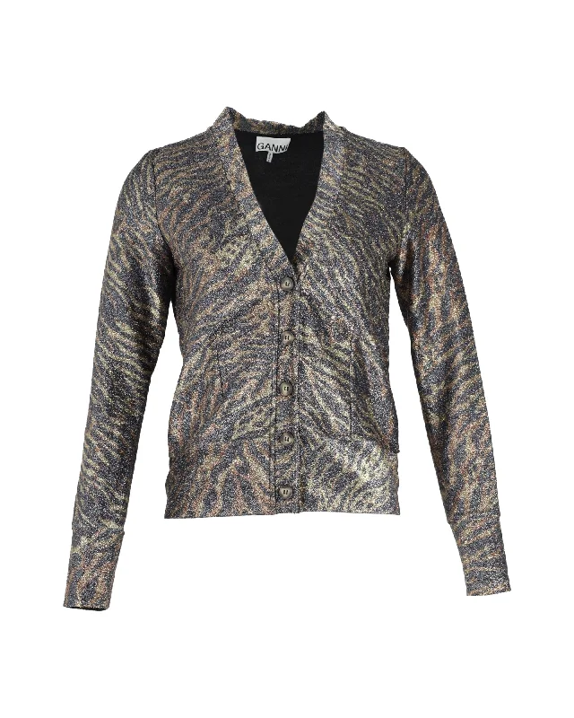 Comfortable sweater coats Ganni Lurex Jersey Cardigan in Animal Print Polyester