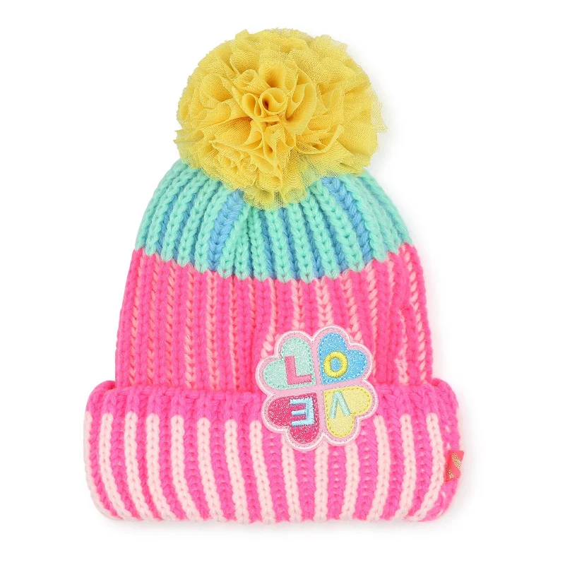 Women's Evening Top Multicolor Knitted Pom Beanie