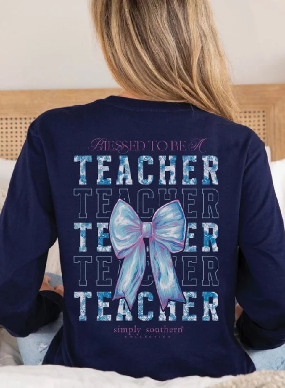 vibrant graphic T-Shirts women Simply Southern Teacher Long Sleeve