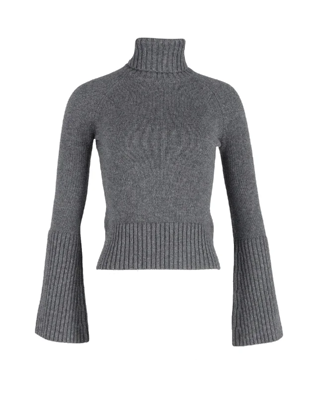 Soft wool sweaters for winter Michael Kors Flared Sleeve Turtleneck Sweater in Grey Cotton