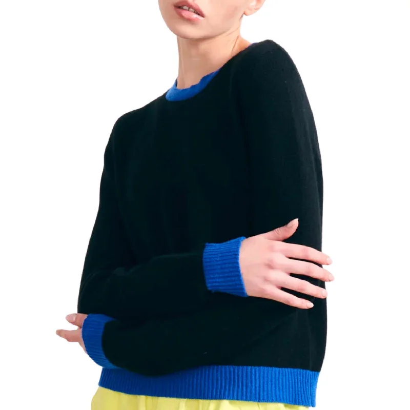 Soft fleece sweaters Contrast Cashmere Crew In Black And Bright Blue