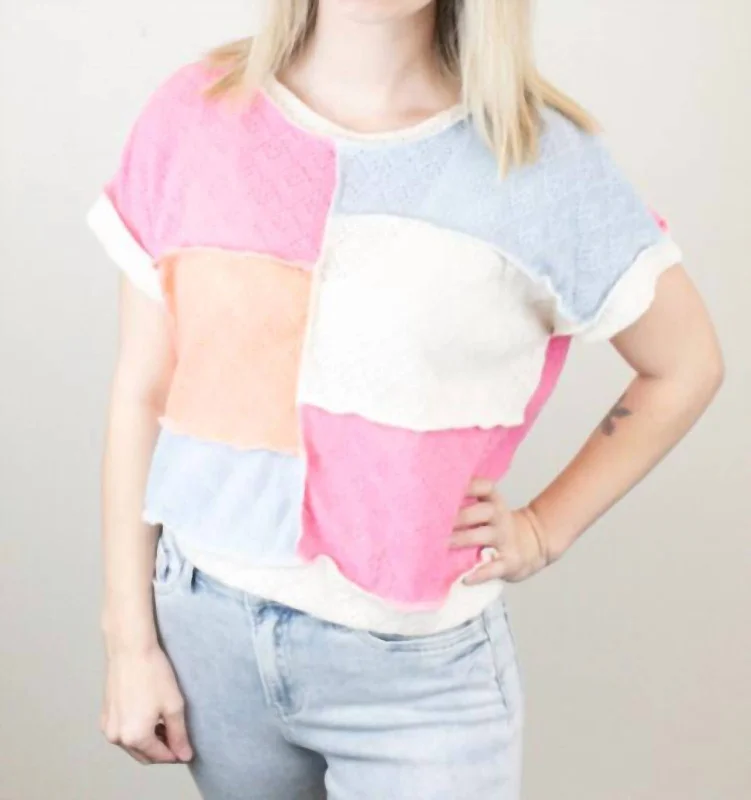 Knit sweater with fringes Colorblock Sweater Knit Top In Pink Multi