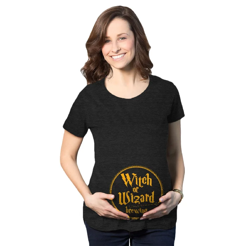 printed slogan T-Shirts women Witch Or Wizard Brewing Maternity T Shirt