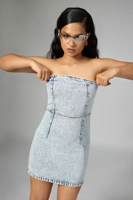 comfy dresses & jumpsuits Washed Blue Denim Tube Dress