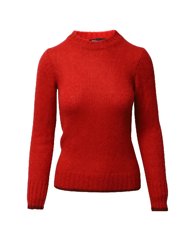 Cozy neutral sweaters Maje Roundneck Knit Sweater in Red Wool Mohair