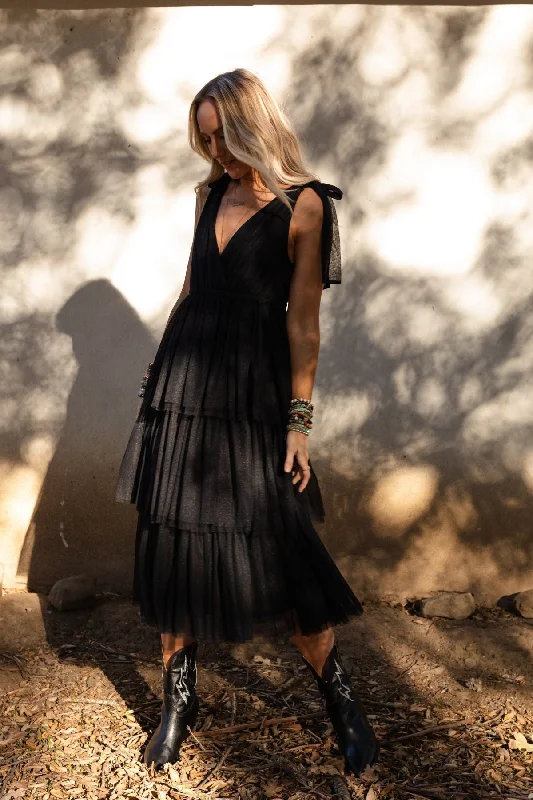 loose dresses & jumpsuits Boho Ballerina Tiered Tulle Dress - Black